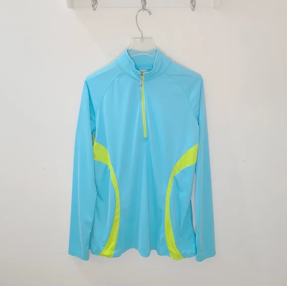 CALLAWAY Women’s Long Sleeve 1/4 Zip Activewear Pullover in Aqua Blue & Yellow M - Picture 6 of 11